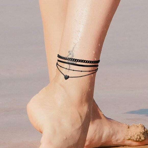 Stainless Steel Anklet Set 2-3PCS Beach Jewelry Layered Charm Waterproof - Picture 7 of 9